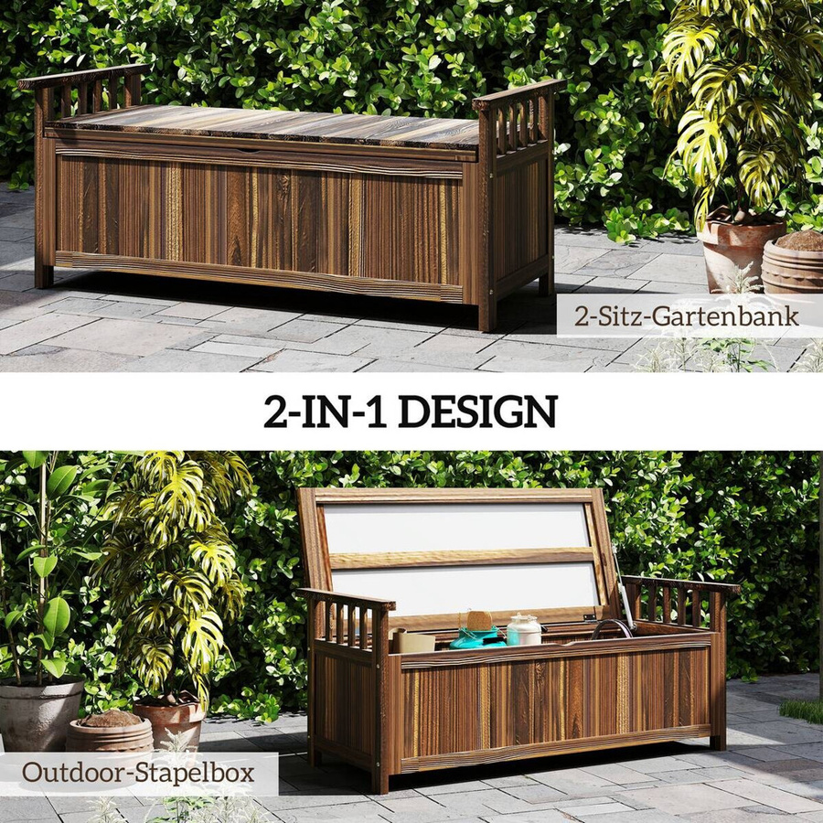 Outsunny 2-Sitzer Gartenbank aus Holz mit Stauraum und Armlehnen, wetterfest, B/T/H: 128,5 x 56 x 53,5 cm - Bild 5