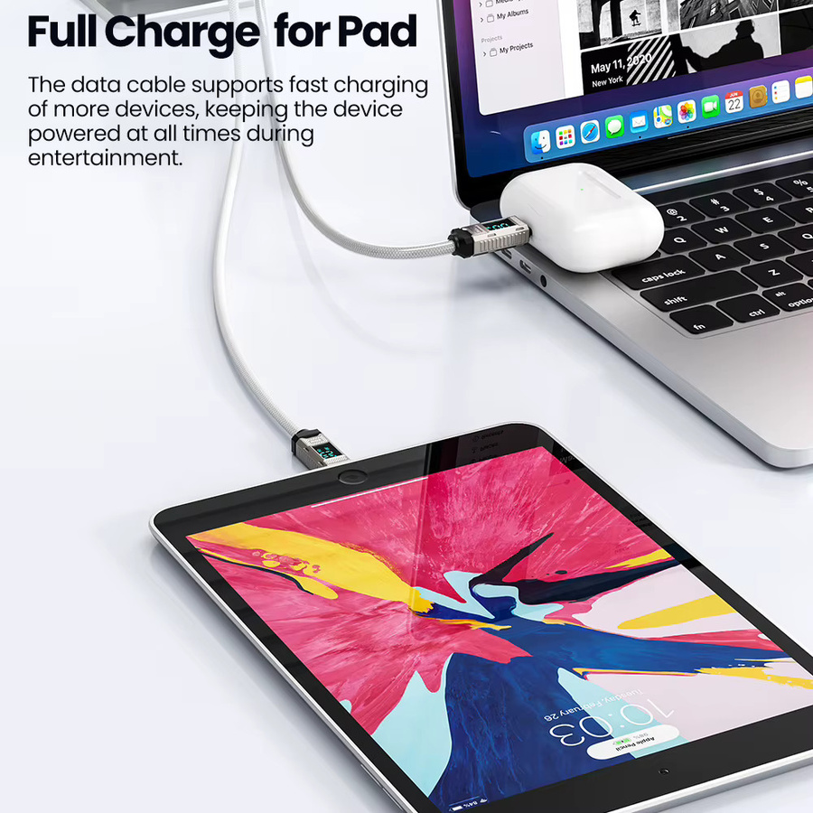 Toocki USB-C Schnellladekabel mit Digitalanzeige 20 W für iPhone, iPad und AirPods in Schwarz - Bild 4