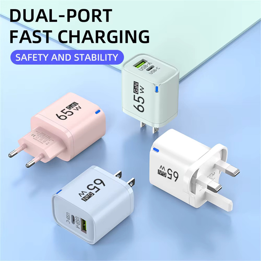 GaN-Ladegerät 65W USB Typ C Schnellladegerät mit USB PD und Quick Charge 3.0 in Pink - Bild 2