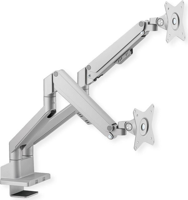 ROLINE LCD-Doppelarm Monitorhalterung mit Gasfeder für 2 Displays von 17 bis 32 Zoll, Tischmontage, Silber - Bild 1