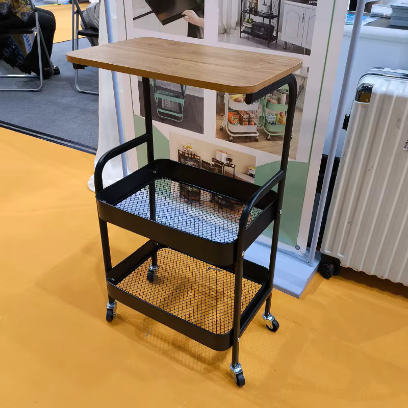 LIUSHADUOLA Couchtisch aus Holz in Braun im Industrial Design mit Rollen, rechteckiger Holzwagen für Wohnzimmer und Schlafzimmer, B/T/H: 77 x 40 x 0 cm - Bild 1