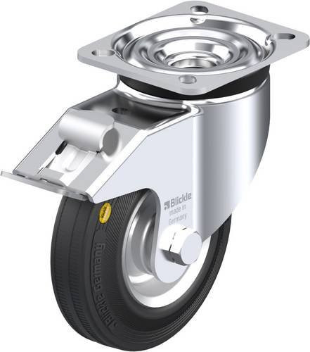 Blickle Lenkrolle LK-RD 125R-1-FI mit Feststeller, galvanisierter Stahl, schwarz/silber, Rad-Durchmesser: 125 mm, Tragfähigkeit: 120 kg - Bild 1