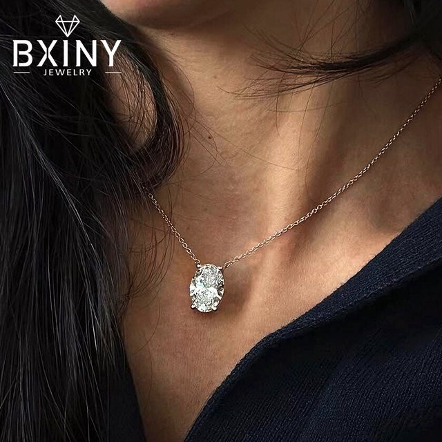 BXINY Anhänger Halskette, 925 Silber, Moissanit, Diamant, Damen - Bild 1