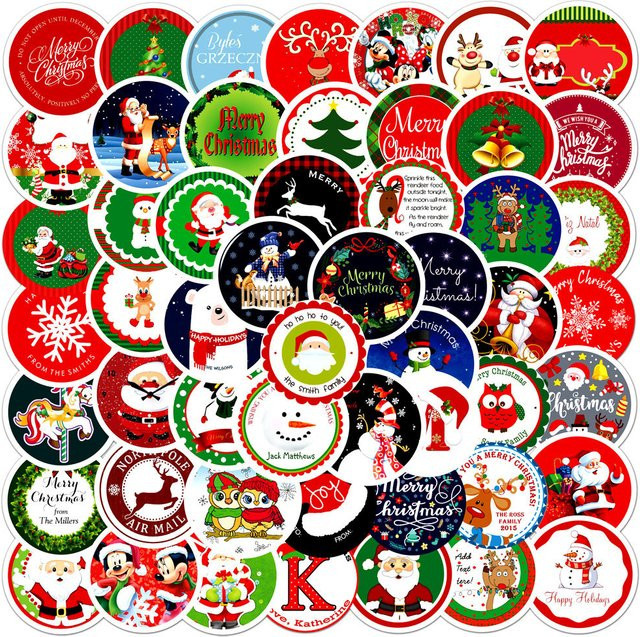 60 Stück Weihnachts-Aufkleber-Set mit niedlichen Doodle-Motiven in Multicolour für Umschläge, Geschenkpapier und Notizbücher - Bild 1
