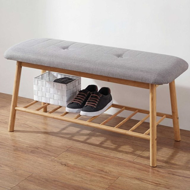 Sitzbank mit Schuhregal MCW-D90 aus Bambus in Braun, Polsterbank für Flur und Diele, B/T/H: 90 x 44 x 34 cm - Bild 1