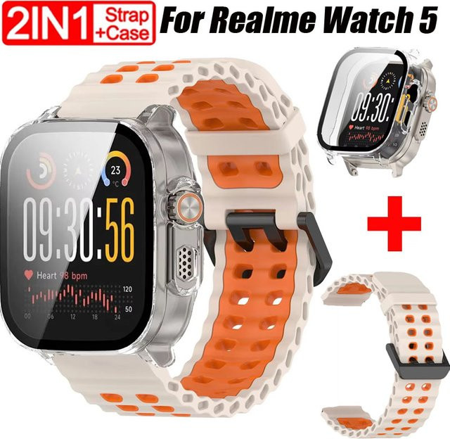 Realme Watch 5 Schutzset mit atmungsaktivem Silikonarmband und Schutzhülle aus gehärtetem Glas - Bild 1