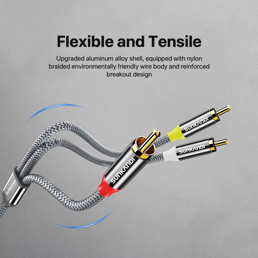 SUNKANDI Audio-Video-RCA-Kabel, 3-RCA-Stecker auf 3-RCA-Stecker, 24 Karat vergoldetes AV-Audiokabel in Gold und Multicolour für Lautsprecher, Verstärker und DVD-Player - Bild 2