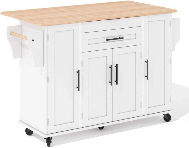 okwish Küchenwagen mit ausziehbarer Arbeitsplatte und Besteckschublade in Weiß, B/T/H: 136 x 70 x 92 cm - Bild 1