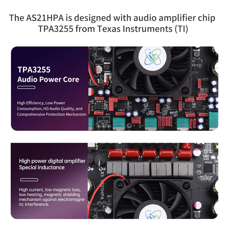 diymore AS21HPA Bluetooth Digitalverstärkerplatine 2.1-Kanal mit TPA3255-Chip, Schwarz - Bild 3