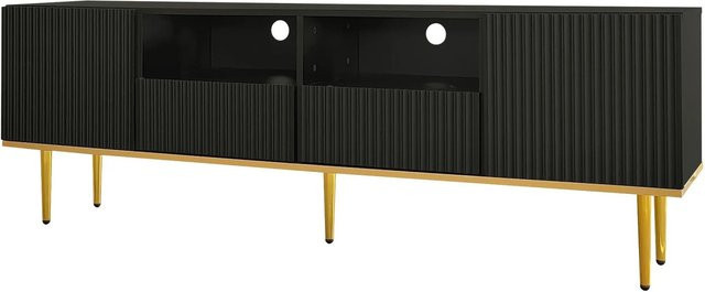 okwish TV Schrank Schwarz mit Gold Rand und Gold Füßen für dein Wohnzimmer B/T/H: 165 x 36 x 55 cm - Bild 1