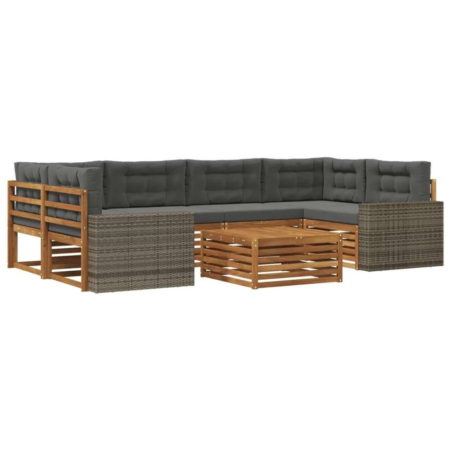 vidaXL Outdoor-Sofagarnitur 7-teilig in L-Form aus Akazienholz mit anthrazitfarbenen UV-beständigen Polyester-Polstern - Bild 2