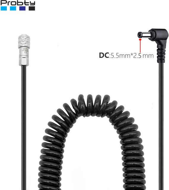Probty DC5525 Spiralkabel DC-Stromkabel für Blackmagic Pocket Cinema 4K BMPCC 4K in Schwarz - Bild 1