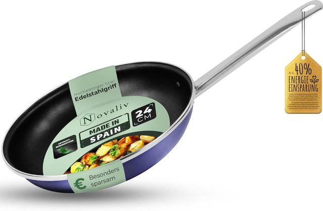 Novaliv Energiesparpfanne aus emailliertem Stahl mit Antihaftbeschichtung, Blau, Durchmesser: 24 cm - Bild 1