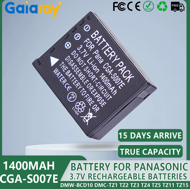 Panasonic CGA-S007E Akku mit 1400mAh in Schwarz für DMW-BCD10 DMC-TZ1 TZ2 TZ3 TZ4 TZ5 TZ11 TZ15 Kameras - Bild 1