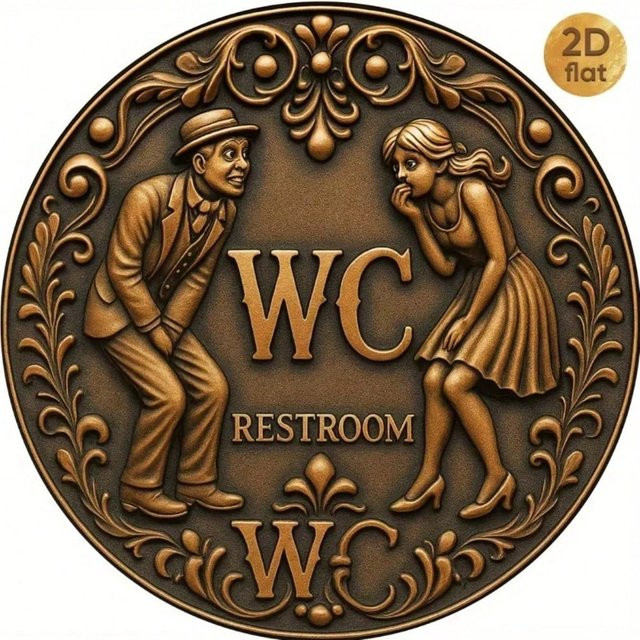 CIFBUY Vintage Metall-Wandkunst WC-Badezimmerschild in Braun, Rustikale Toiletten-Dekoration aus Metall, Durchmesser: 20 cm - Bild 1