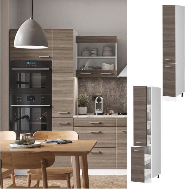 Vicco Apothekerhochschrank R-Line Küchenschrank Weiß/Edelgrau B: 30 cm, T: 30 cm, H: 207 cm - Bild 1