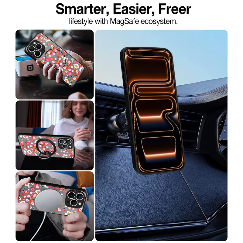 YISHANGOU Magnetische Handyhülle mit Schmetterlings-Blumen-Muster für iPhone 17 Pro Max 16 15 14 13 Pro Max MagSafe kompatibel, Schwarz/Mehrfarbig - Bild 2