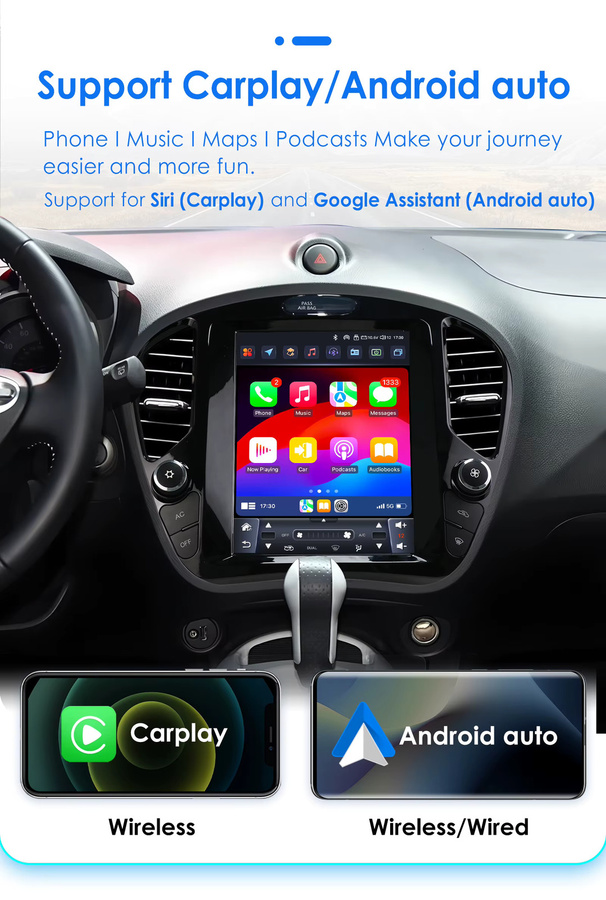 Hizpo Multimedia Autoradio mit CarPlay, Android Auto, GPS, WiFi und 4G für Nissan Juke 2011-2018 und Infiniti ESQ 2014-2019 in Schwarz - Bild 3