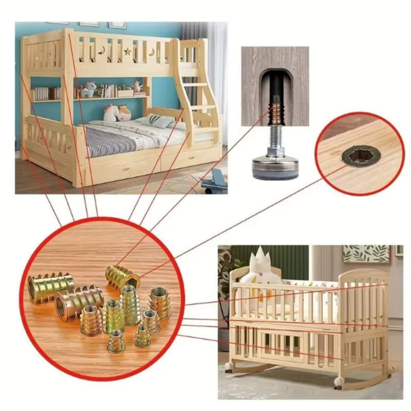 Gewindeeinsatzmutter-Set mit Flansch in Gold, verzinkte Sechskant-Möbelmuttern für Holzmöbel, M4 M5 M6 M8 M10 - Bild 2