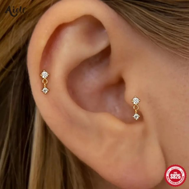 Aide Ohrringe, 925 Silber, Gold, Zirkonia, Damen - Bild 1