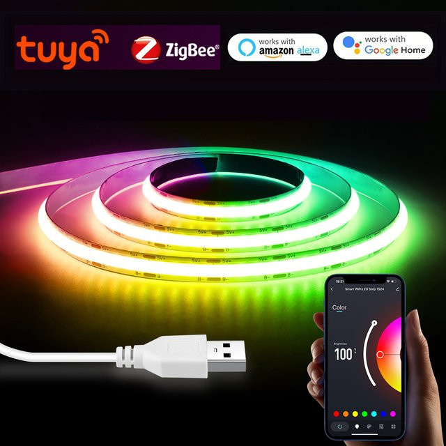 Smart Leben RGB COB LED Streifen mit Zigbee und Tuya Wifi Controller, USB 5V, Multicolour - Bild 1