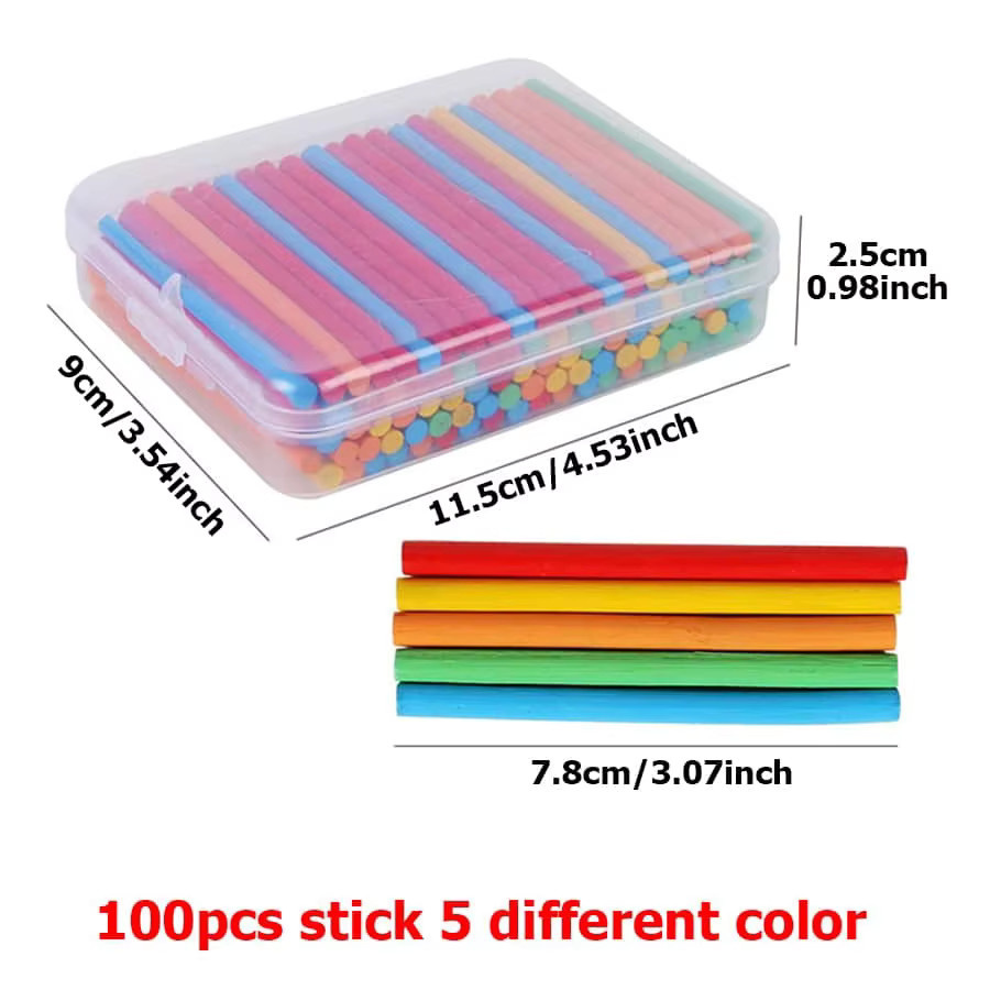 100 Stück bunte Zählstäbe aus Holz für den Mathematikunterricht inklusive Aufbewahrungsbox, Länge: 8 cm - Bild 3