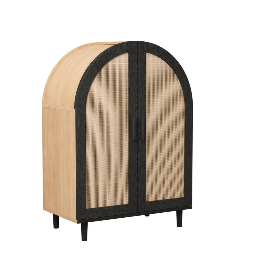 PXloue Schuhschrank Sideboard mit Rattantüren in Schwarz, B/T/H: 70 x 40 x 100 cm - Bild 2