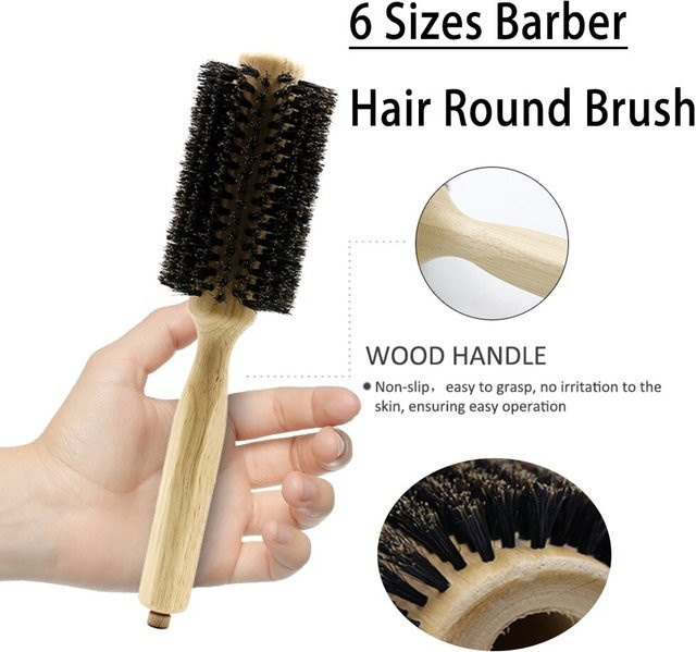 Rundbürste mit Holzgriff und Wildschweinborsten, 6 Größen, Unisex - Bild 1