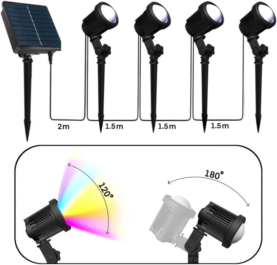 VENUSWING RGB Solar Spotlight Outdoor, Wasserdichter Solar Gartenstrahler mit Farbwechsel und Fernbedienung, Schwarz, Multicolor - Bild 5