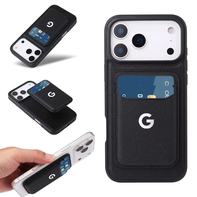 MagSafe Magnetische Kartenhalter Brieftasche aus Carbon Faser und Saffiano Leder mit Dual Slots für Google Pixel 10 und iPhone 17, Schwarz - Bild 5