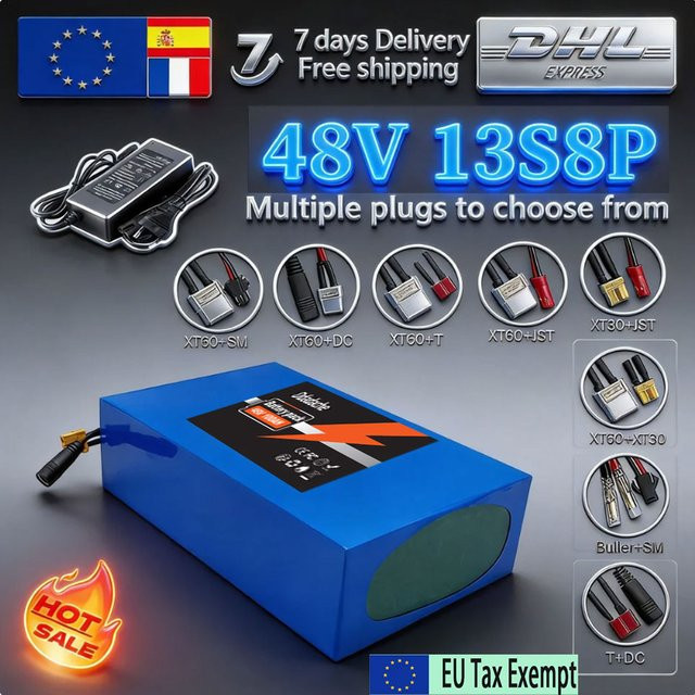 Lithium-Akkupack 48V 100Ah 13S8P für Citycoco Motorroller mit integriertem 50A BMS in Blau - Bild 1