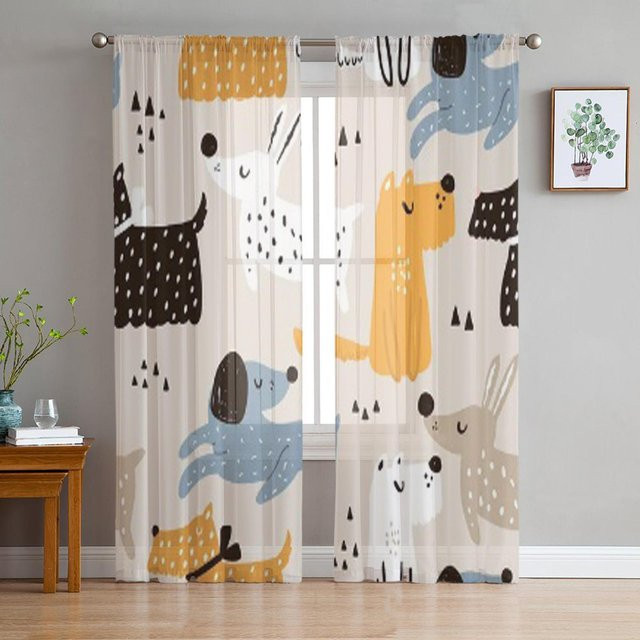 Super Six Cartoon Hunde Tüllvorhang aus Organza in Weiß, Breite: 135 cm, Höhe: 114 cm - Bild 1