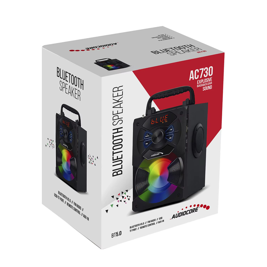 Tragbarer Bluetooth-Lautsprecher Audiocore AC730 in Schwarz mit 2.1 Sound, SD-Radio, USB, Aux-In und Mikrofonanschluss - Bild 3