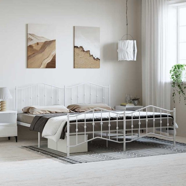 vidaXL Bettgestell aus Metall mit Kopf- und Fußteil in Weiß, B/T/H: 183 x 213 cm - Bild 2