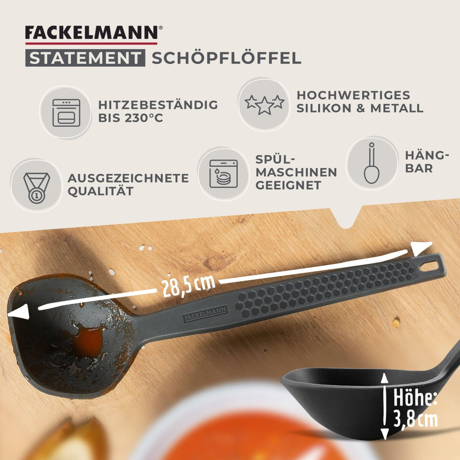 Fackelmann Schöpflöffel Statement aus Silikon und Metall, Grau/Schwarz, hitzebeständig und spülmaschinenfest - Bild 3