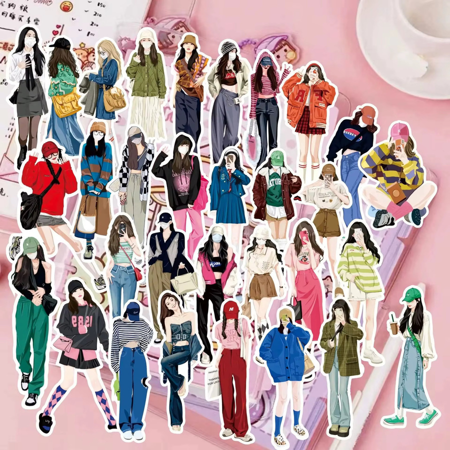 58 Stück dekorative Aufkleber mit vier Jahreszeiten und süßen Mode-Charakteren in Multicolour für Scrapbooking, Tagebuch und Planer - Bild 3