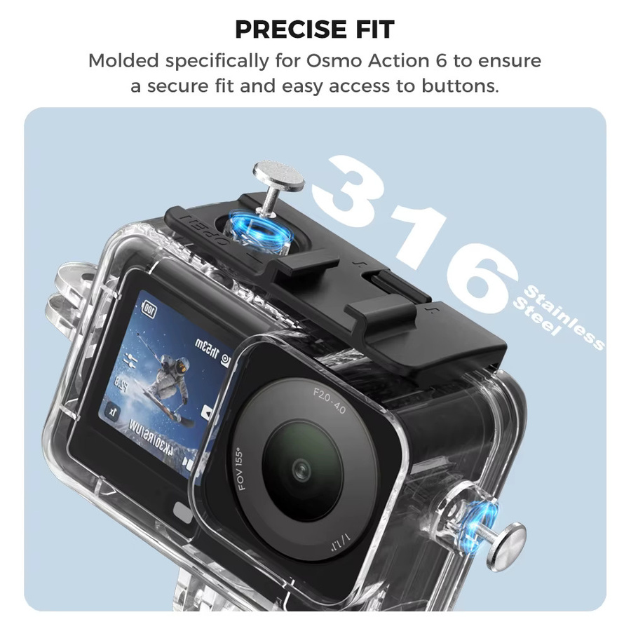 DJI Osmo Action 6 wasserdichtes Gehäuse mit vertikaler und horizontaler Montage sowie Kaltgarbe für Unterwasseraufnahmen bis 45 m, transparent - Bild 4