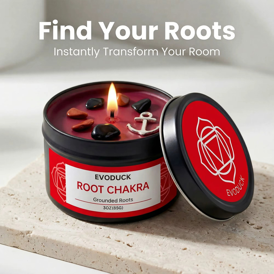 EVODUCK Patchouli-Wurzel Chakra Duftkerze für Meditation und Yoga in Rot - Bild 4