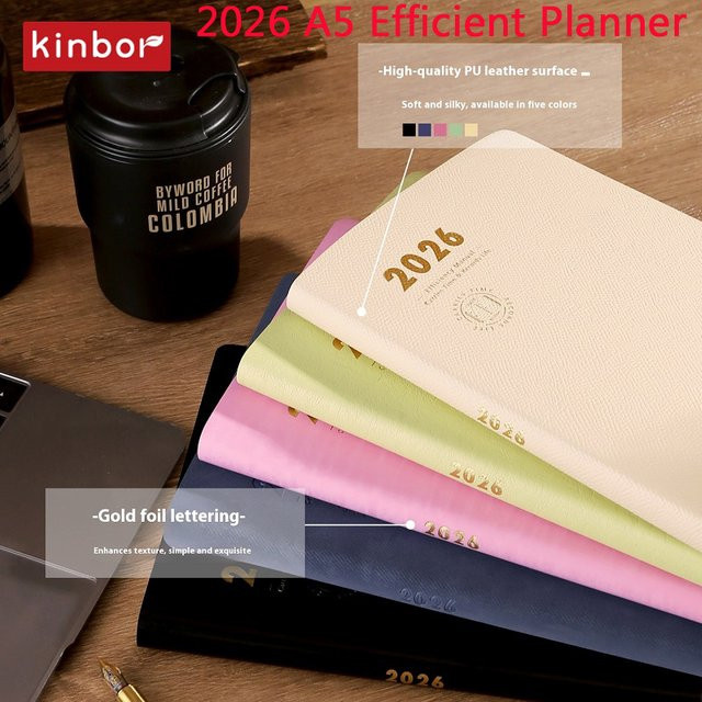 KINBOR 2026 A5-Planer aus PU-Leder mit Daily-Layout für effiziente Zeitplanung und Zielverfolgung - Bild 1
