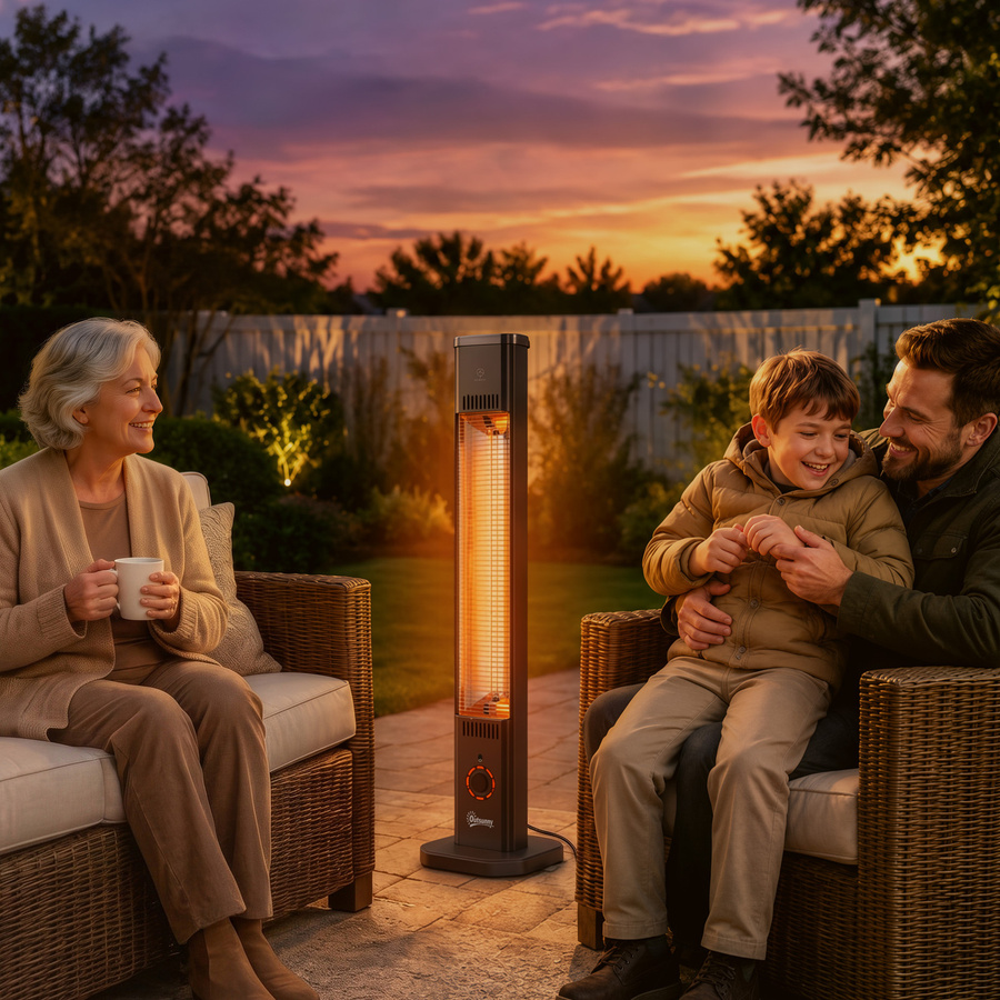 Outsunny Infrarot Heizstrahler 2000W Carbonfaser Standheizstrahler mit Fernbedienung, 8 Heizstufen, Timer und Kippschutz, IP65 wetterfest, Schwarz - Bild 2