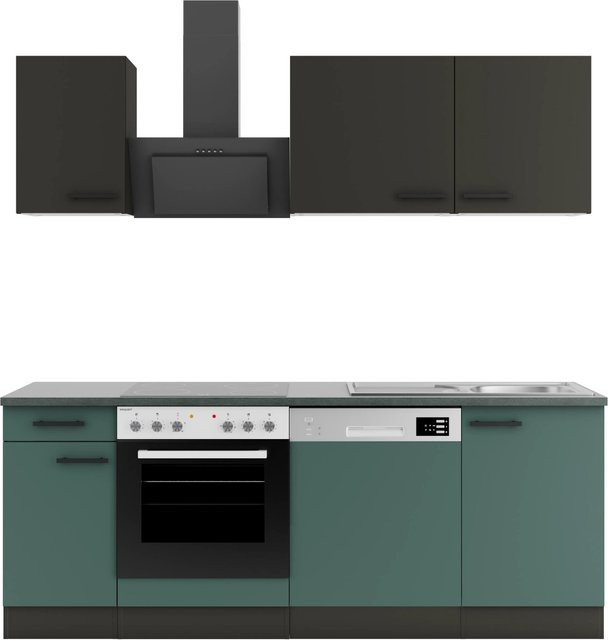 Optifit Küchenzeile KPMV 2179-9+ Madrid420/Verona405 in Anthrazit und Steingrün, Breite: 210 cm - Bild 1