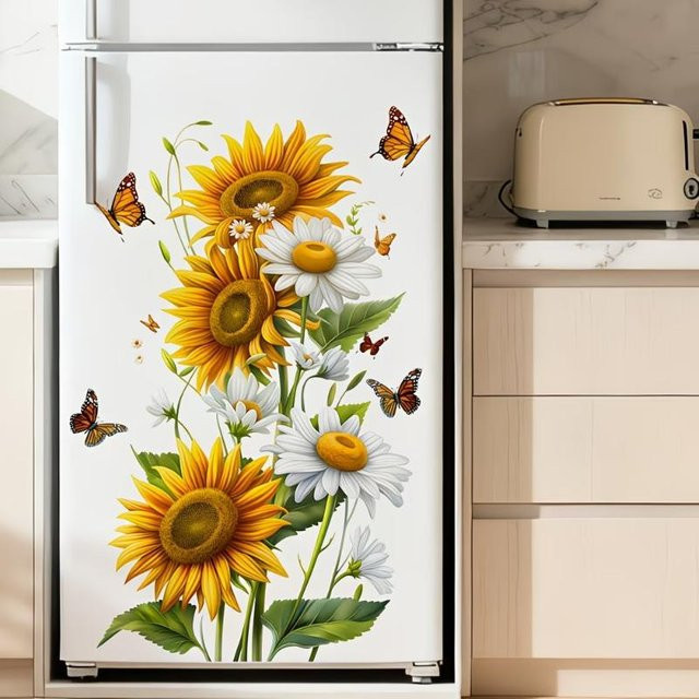 Mihout Wandaufkleber mit bunten Schmetterlingsblumen, selbstklebender Vinyl-Wandsticker für Küche und Wand, Motiv Floral und Botanisch, Farbe: Mehrfarbig - Bild 1