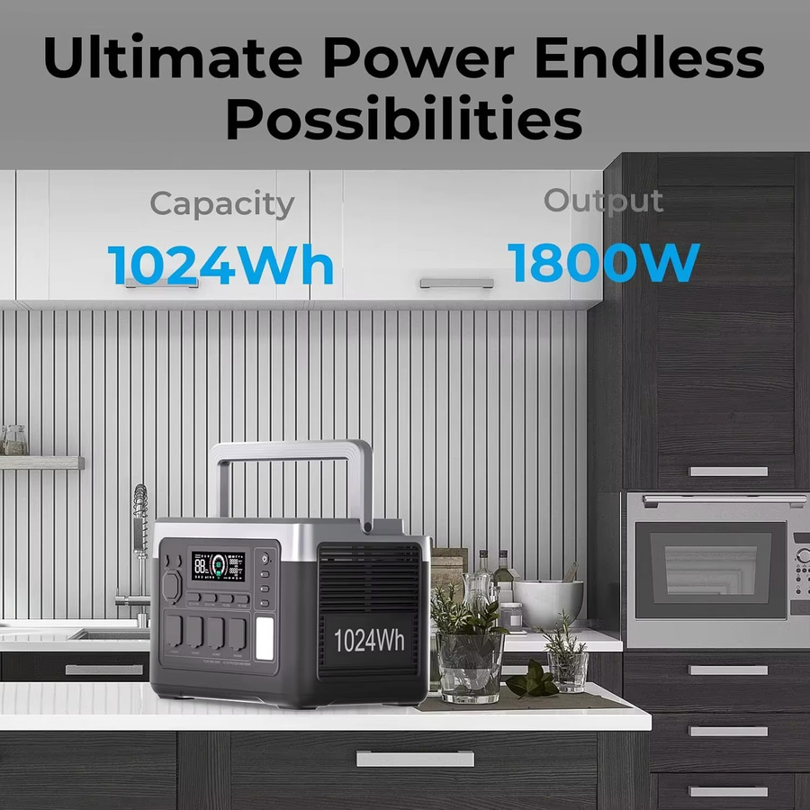 OUKITEL P1000E PLUS Tragbare Powerstation 1800W mit 1024Wh LiFePO4-Akku Solargenerator in Grau - Bild 2