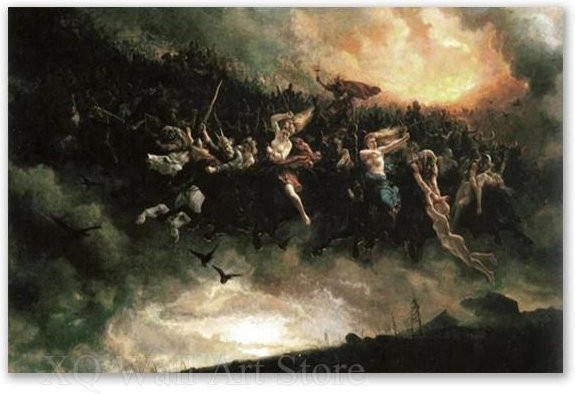 Wilde Jagd auf Odin von Peter Nicolai Arbo, Vintage Leinwanddruck als mythologische Wandkunst, Multicolor, Breite: 21 cm, Höhe: 30 cm - Bild 1