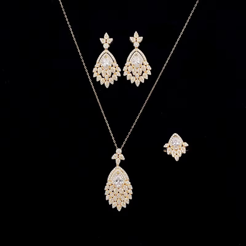 HADIYANA Schmuckset, Halskette, Ohrring, Ring, Zirkonia, Gold, Unisex - Bild 1