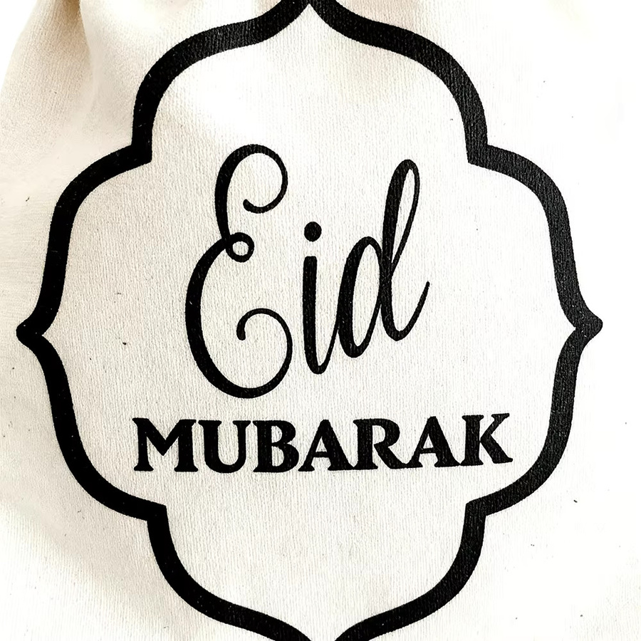 5 Stück Ramadan Geschenktüten aus Baumwolle in Weiß für Eid Mubarak Goodie Bags zum Verpacken von Süßigkeiten und Partyzubehör - Bild 2