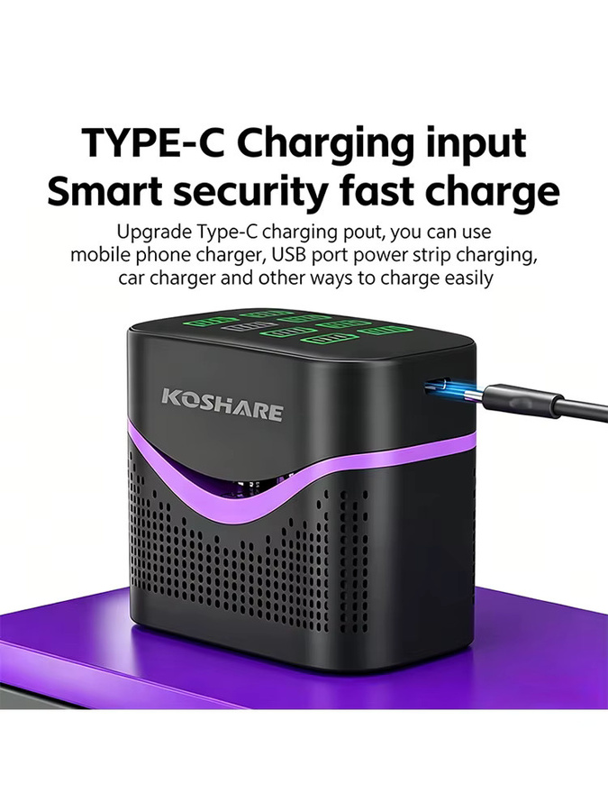 KOSHARE 8-fach Smart LCD Batterieladegerät in Schwarz inklusive 4255mWh und 110mWh AA AAA Lithium-Ionen-Akkus - Bild 5