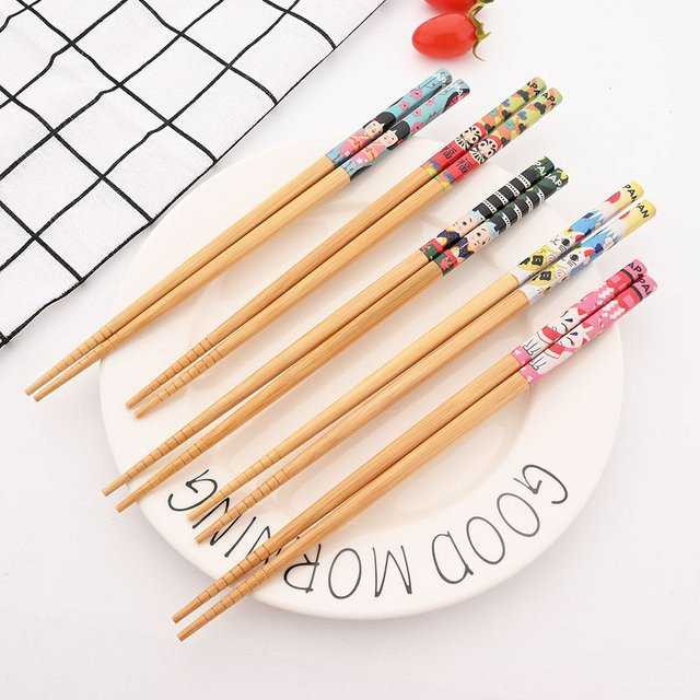 5 Paar japanische Bambus-Essstäbchen für Sushi und Hot Pot, rutschfeste wiederverwendbare Essstäbchen in Blau und Mehrfarbig - Bild 1