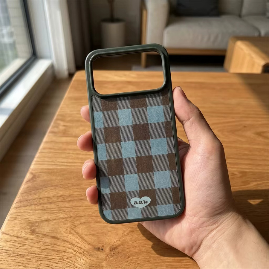 DecoPhone American Retro Shockproof Handyhülle für iPhone 17 16 15 14 Pro Max in Kakaoblau Braun-Blau kariert - Bild 5