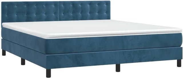 vidaXL Boxspringbett mit Matratze in Dunkelblau, Hybridbett aus Samt mit LED-Unterbettbeleuchtung und USB-Ladeport, B/T/H: 160 x 200 x 88 cm - Bild 1